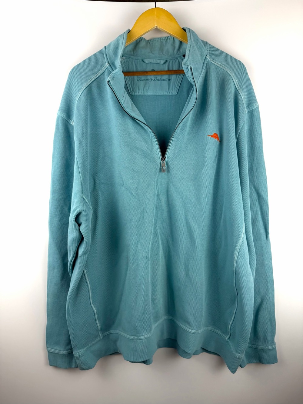 Coastal Grandpa Quarter Zip Pullover Tommy Bahama Blue Marlin Sz 3XL 100% Cotton